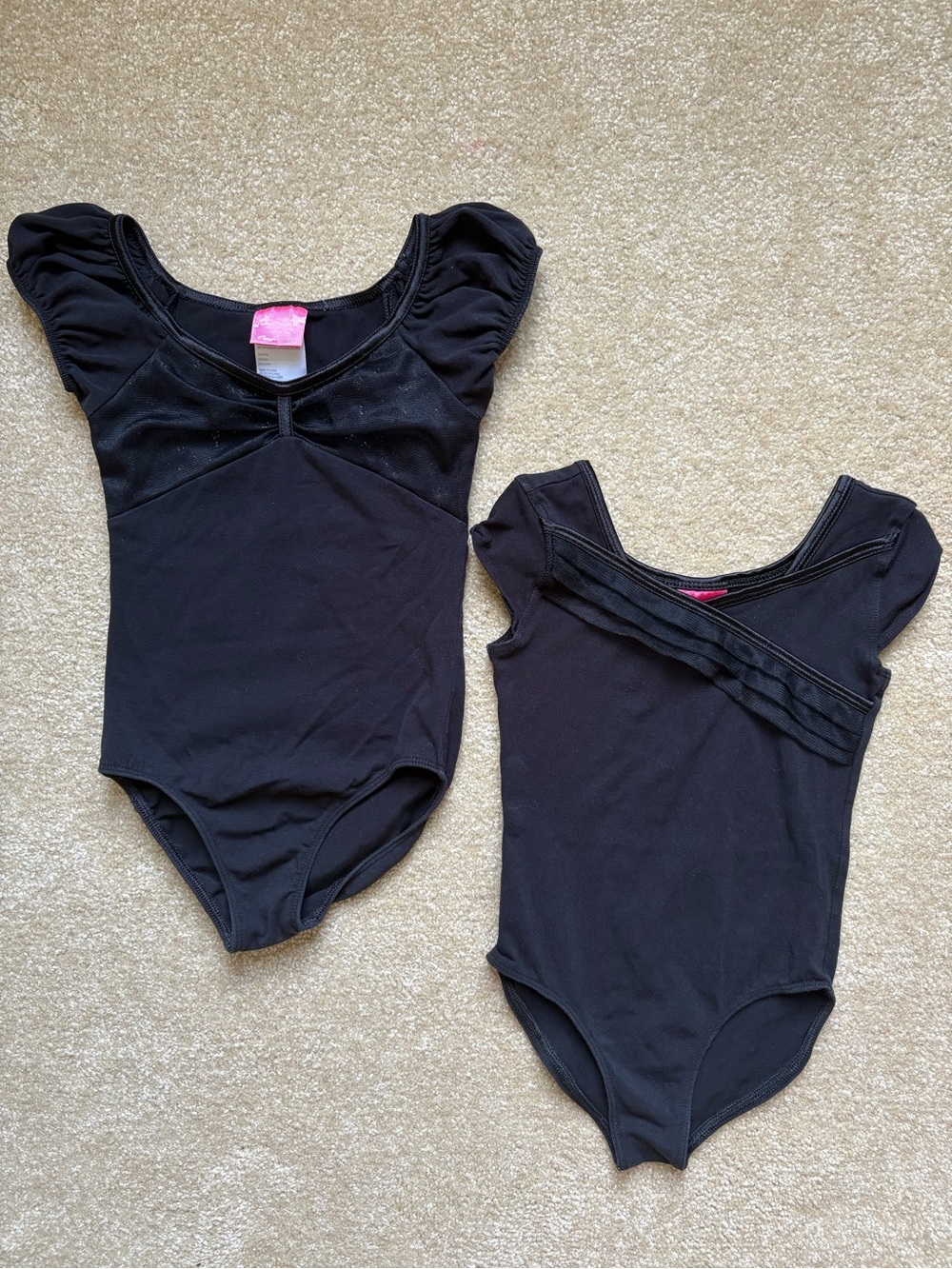 CAPEZIO Girls Black Flutter Sleeve Dance Gymnastics Leotards bundle of 2 Size XS